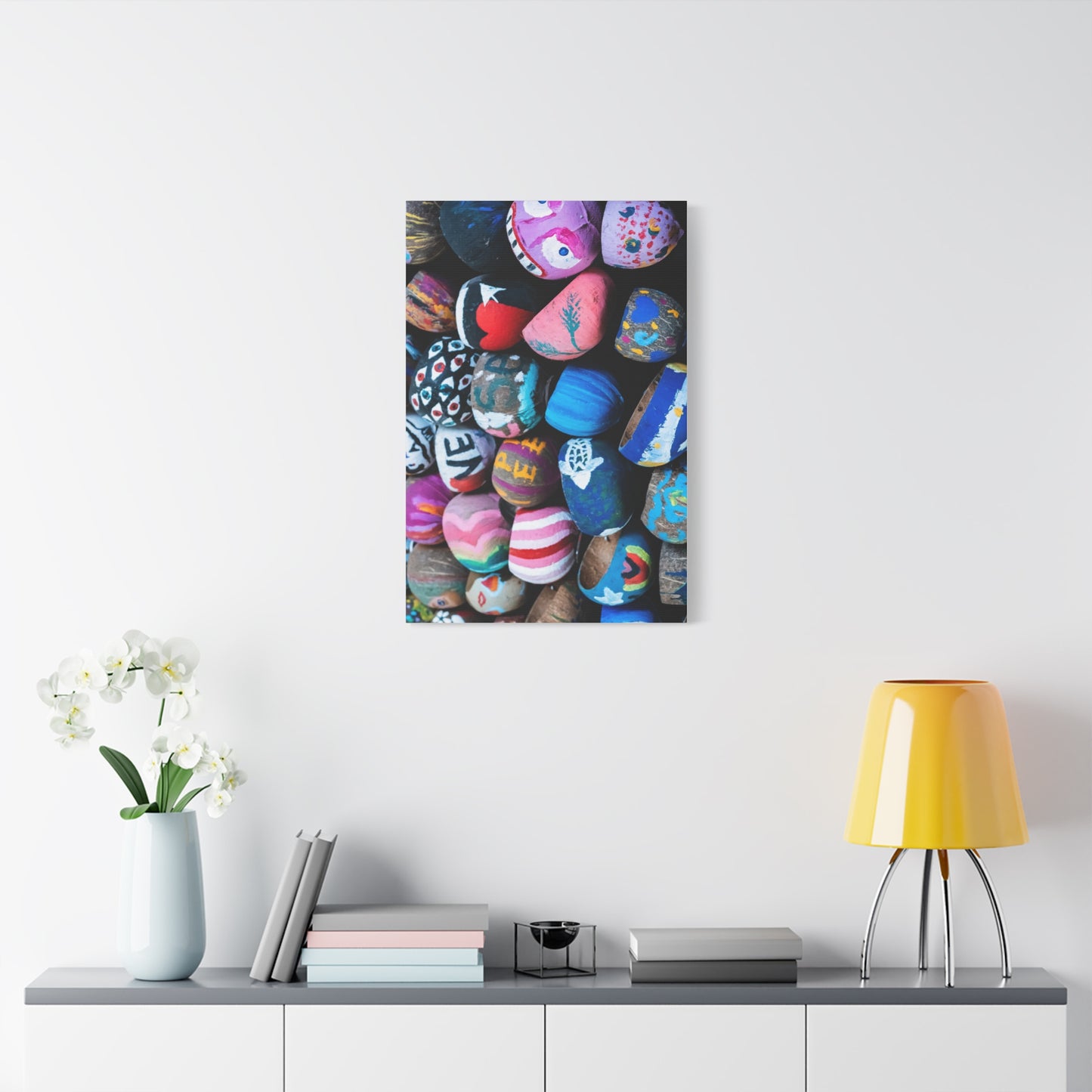 Painted Rock Collage Matte Canvas Print — Colorful Decorative Wall Art
