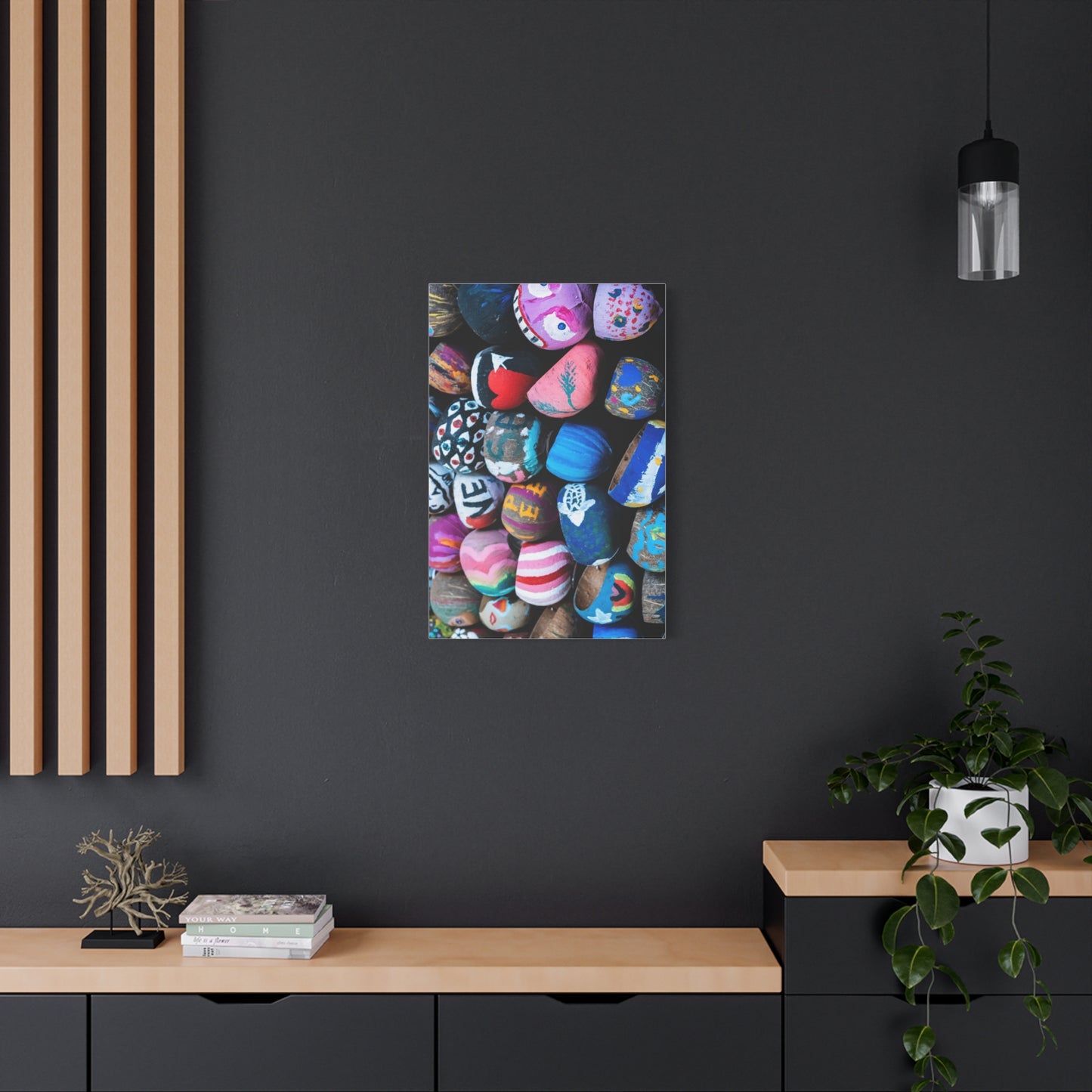 Painted Rock Collage Matte Canvas Print — Colorful Decorative Wall Art